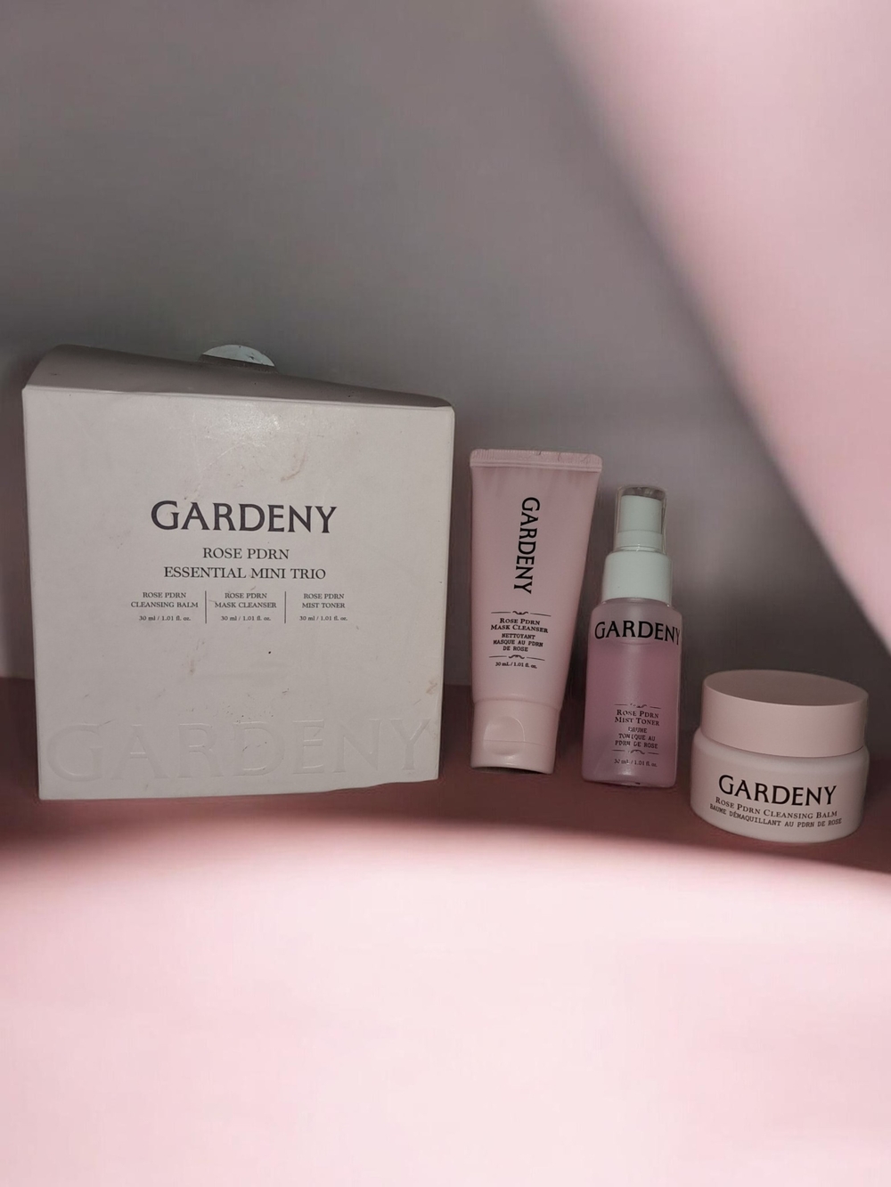 Gardeny Rose PDRN Essential Mini Trio Cleanser & Exfoliant - Soft Pink